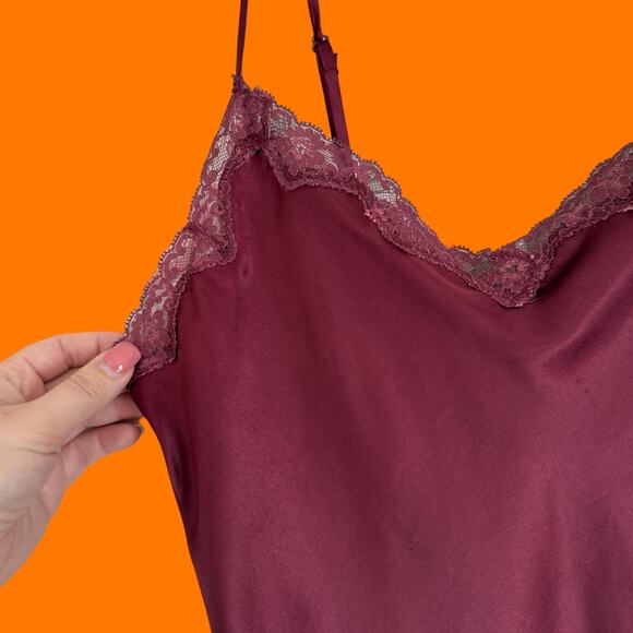 00's vintage maroon satin lace y2k slip dress MEDIUM Victoria's Secret - Picture 3 of 6